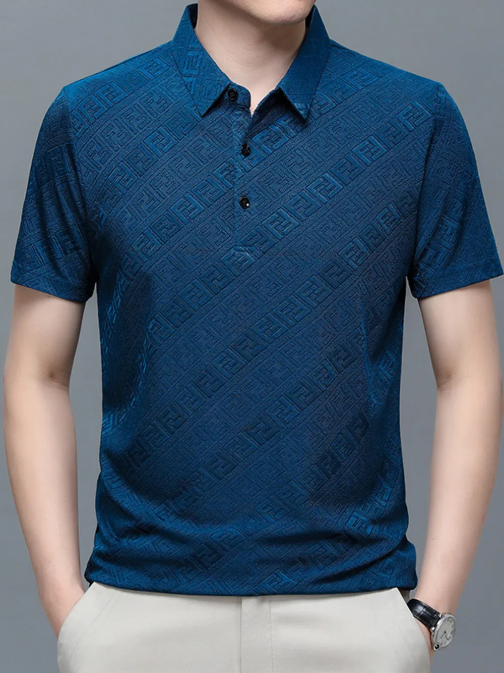 Men's Plus Size Jacquard Pattern Short Sleeve Polo, image 6