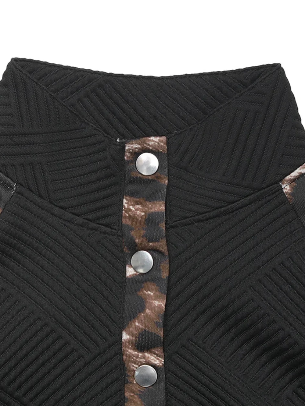 Leopard Print Sleeve Quarter Snap Sweatshirt, image 2