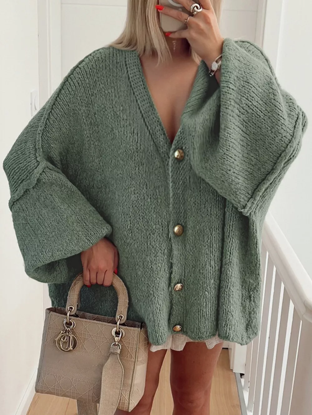 Oversized Knit Button Up Cardigan, image 4