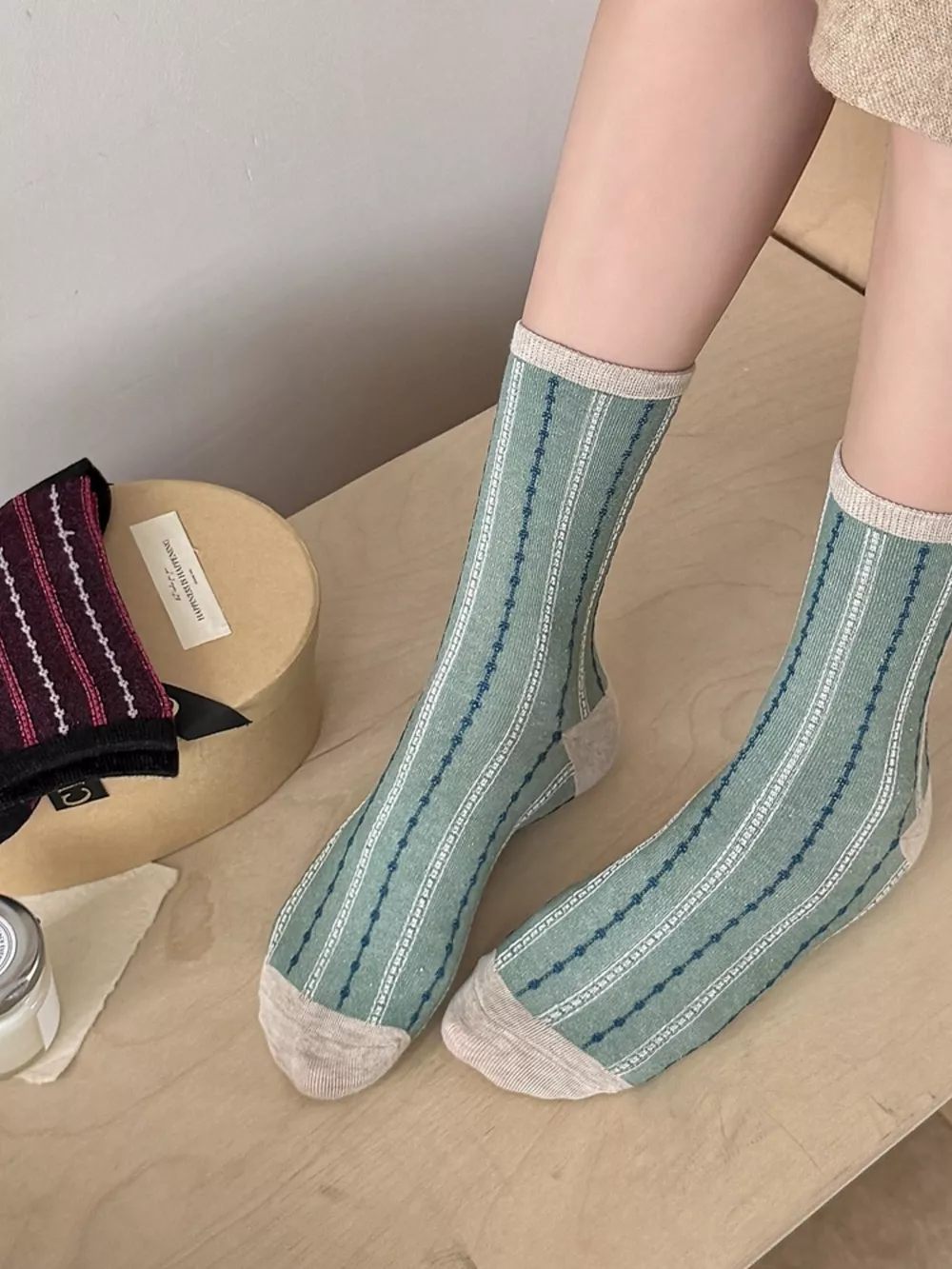 Vintage Striped Mid-Calf Cotton Socks