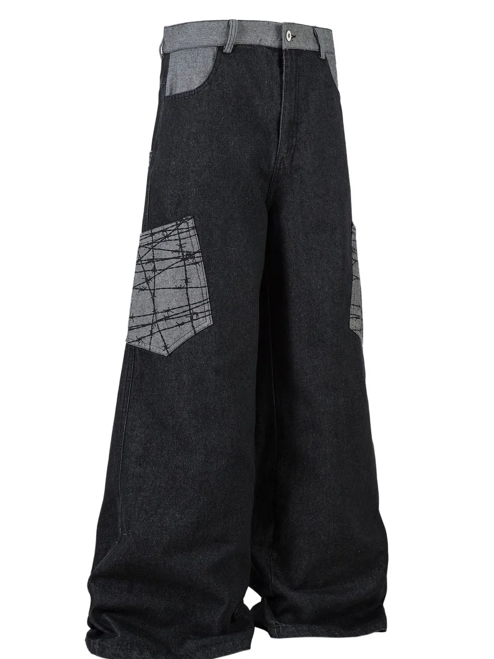 Men's Wide Leg Cargo Jeans with Contrast Panels