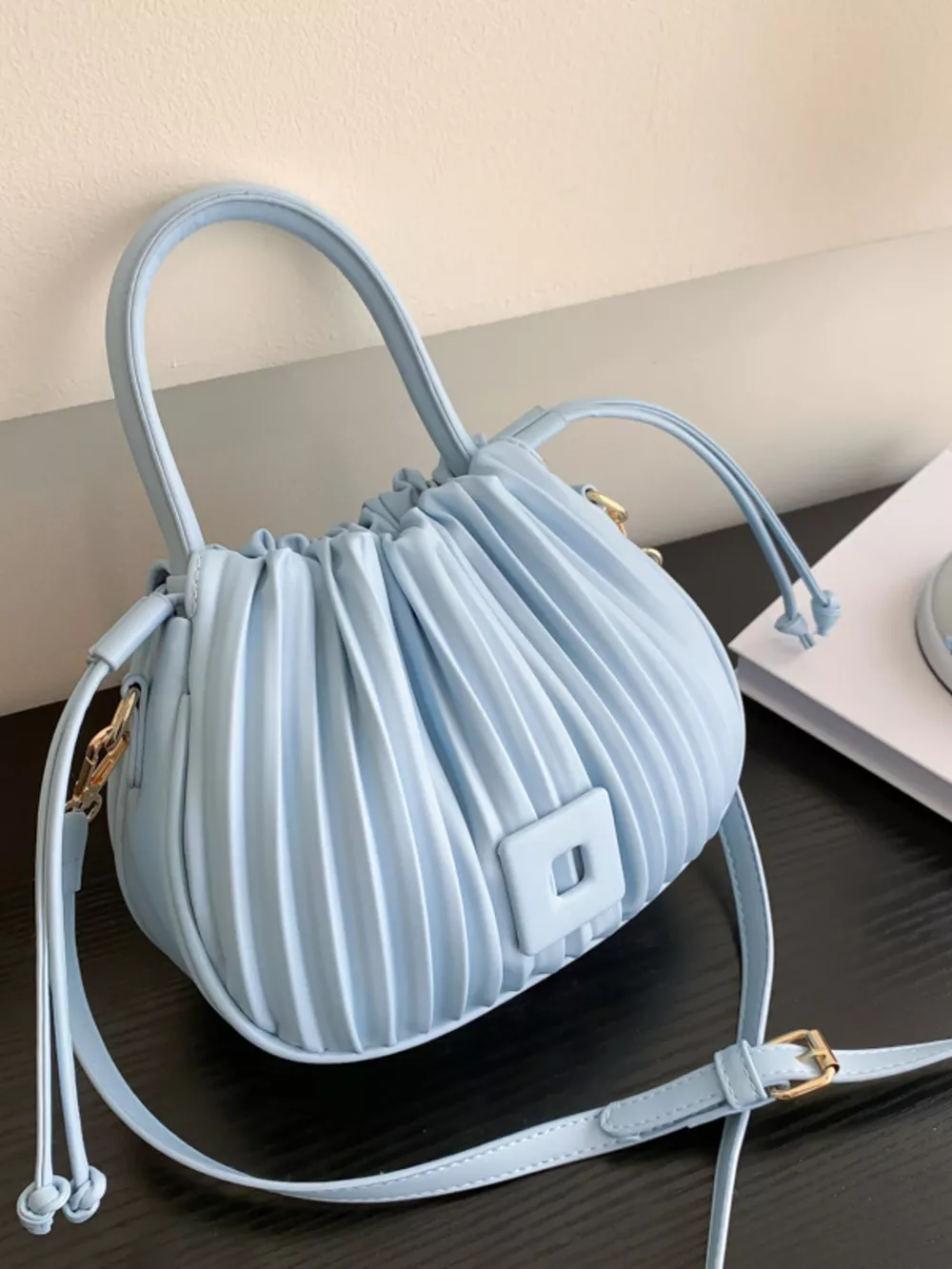 Pleated Bucket Crossbody Bag with, image 2