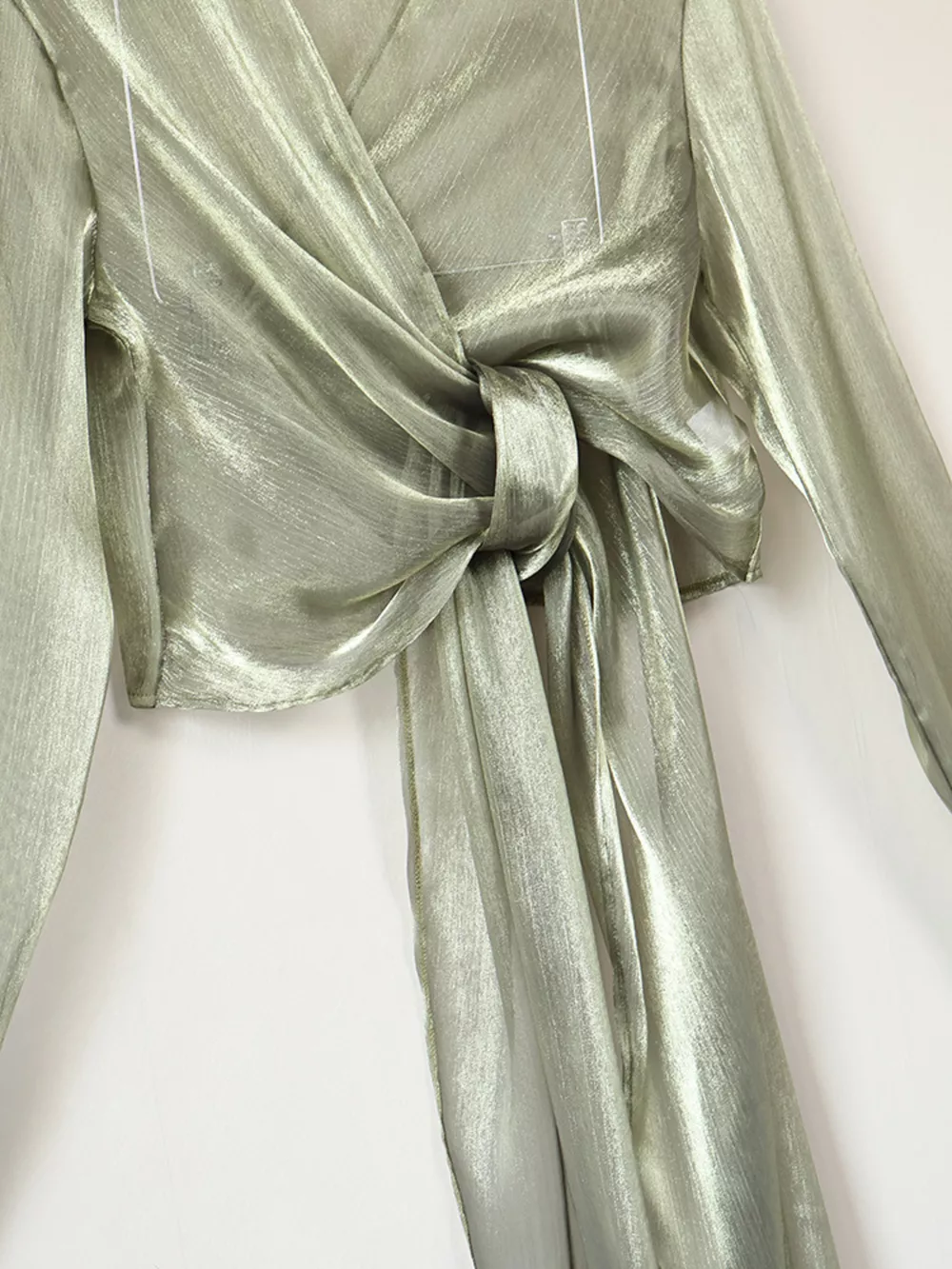 Sheer Front Tie Detail Long Sleeve Shirt, image 9