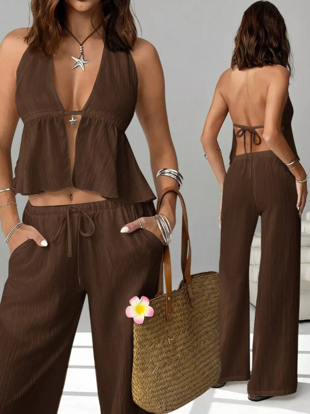 Halter Neck Cami and Pants Set, image 4