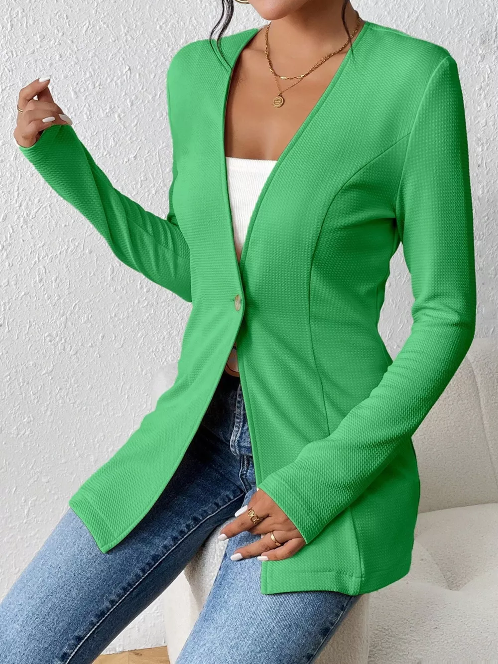 Single-Button Long Sleeve Blazer, image 9