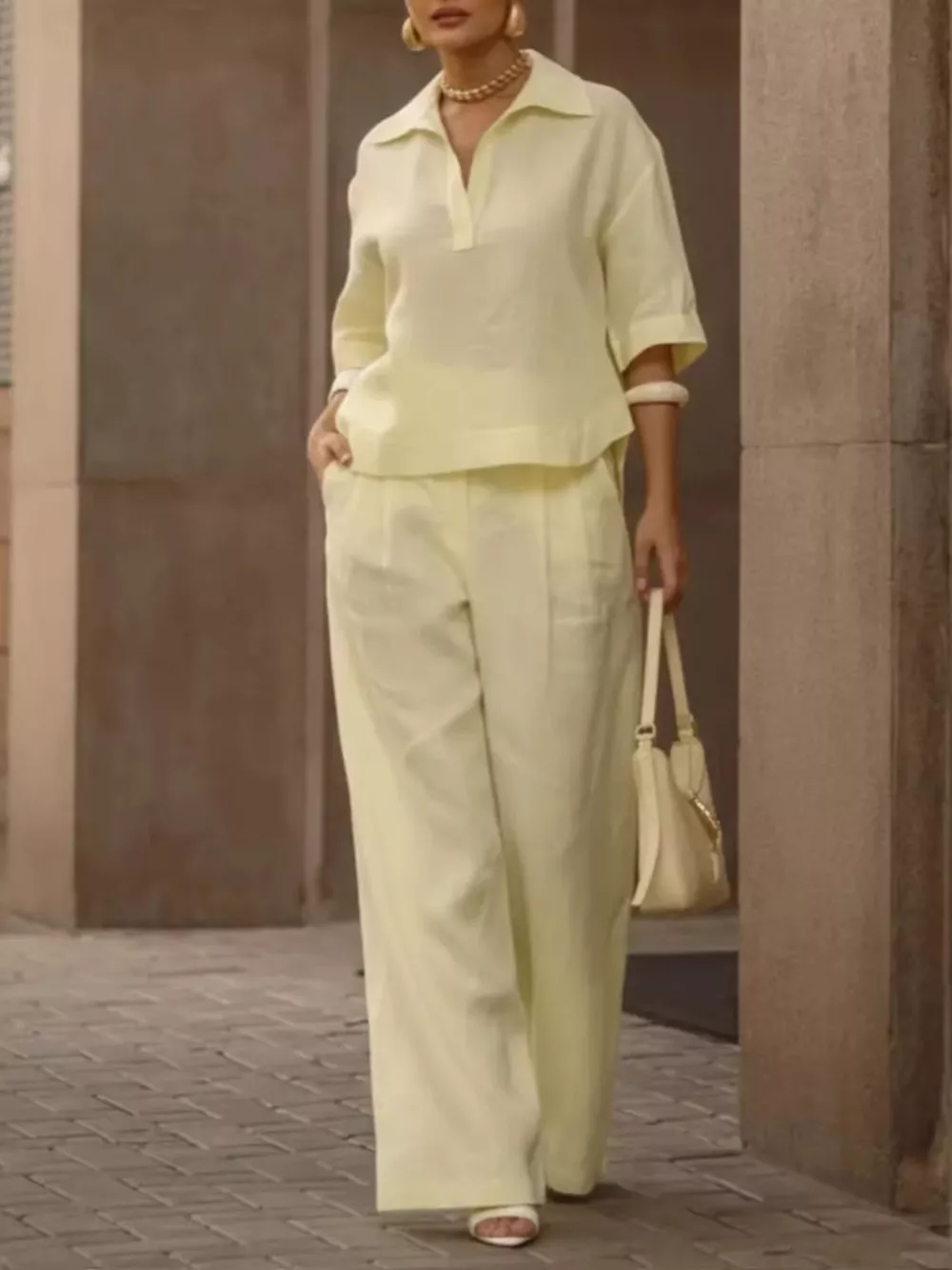 Full Size 3/4 Sleeve Top and Wide Leg Pants Set Plus Size, image 9