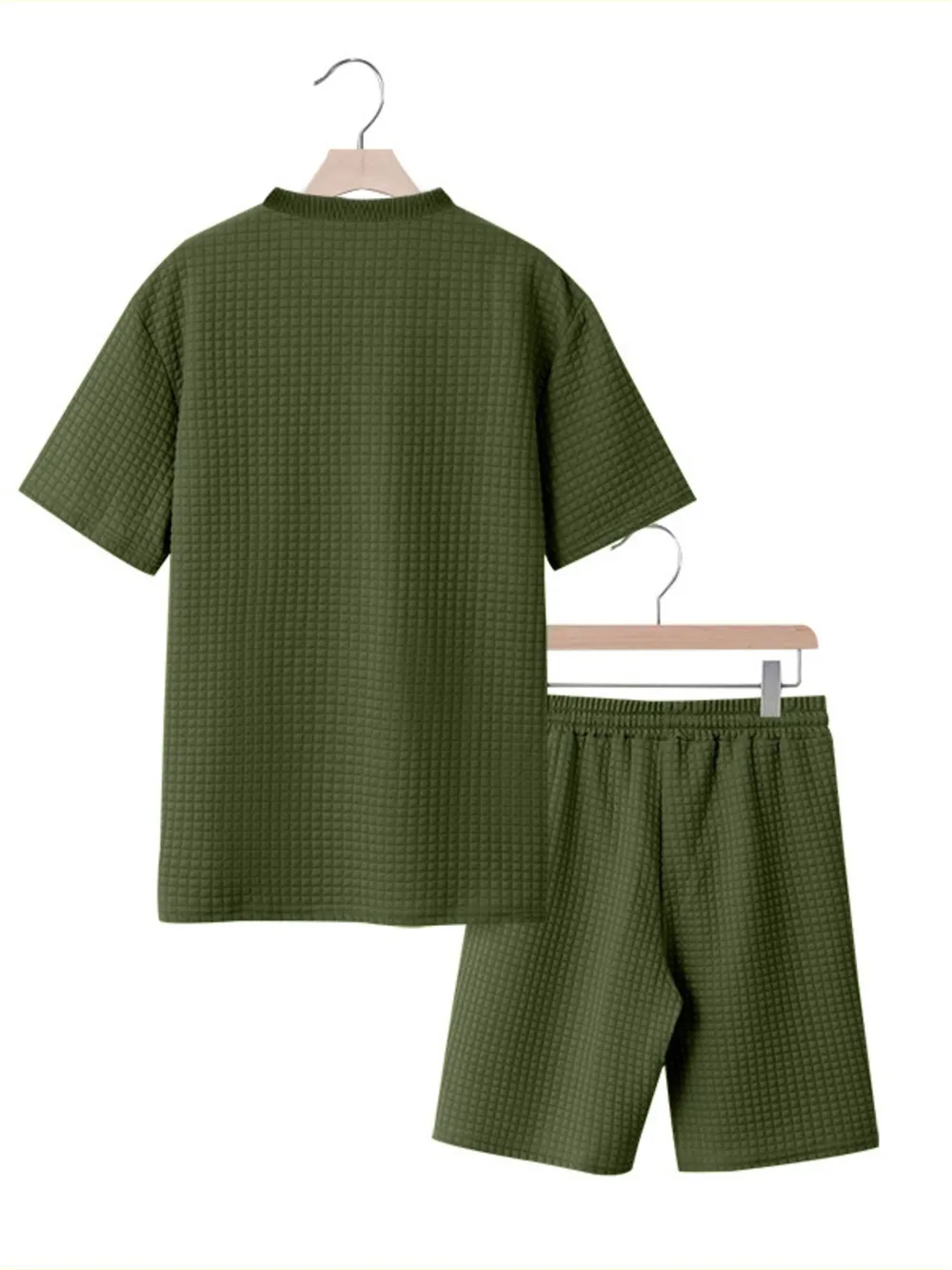 Men's Full Size Textured Round Neck Top and Shorts Set Plus SIze, image 4
