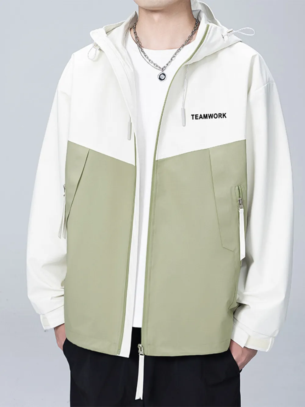 Men's Full Size Contrast Zip Up Long Sleeve Jacket Plus Size, image 3
