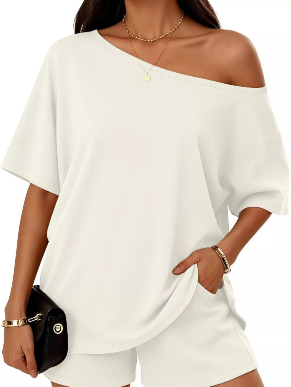 Full Size Boat Neck Tee and Shorts Set Plus Size, image 26
