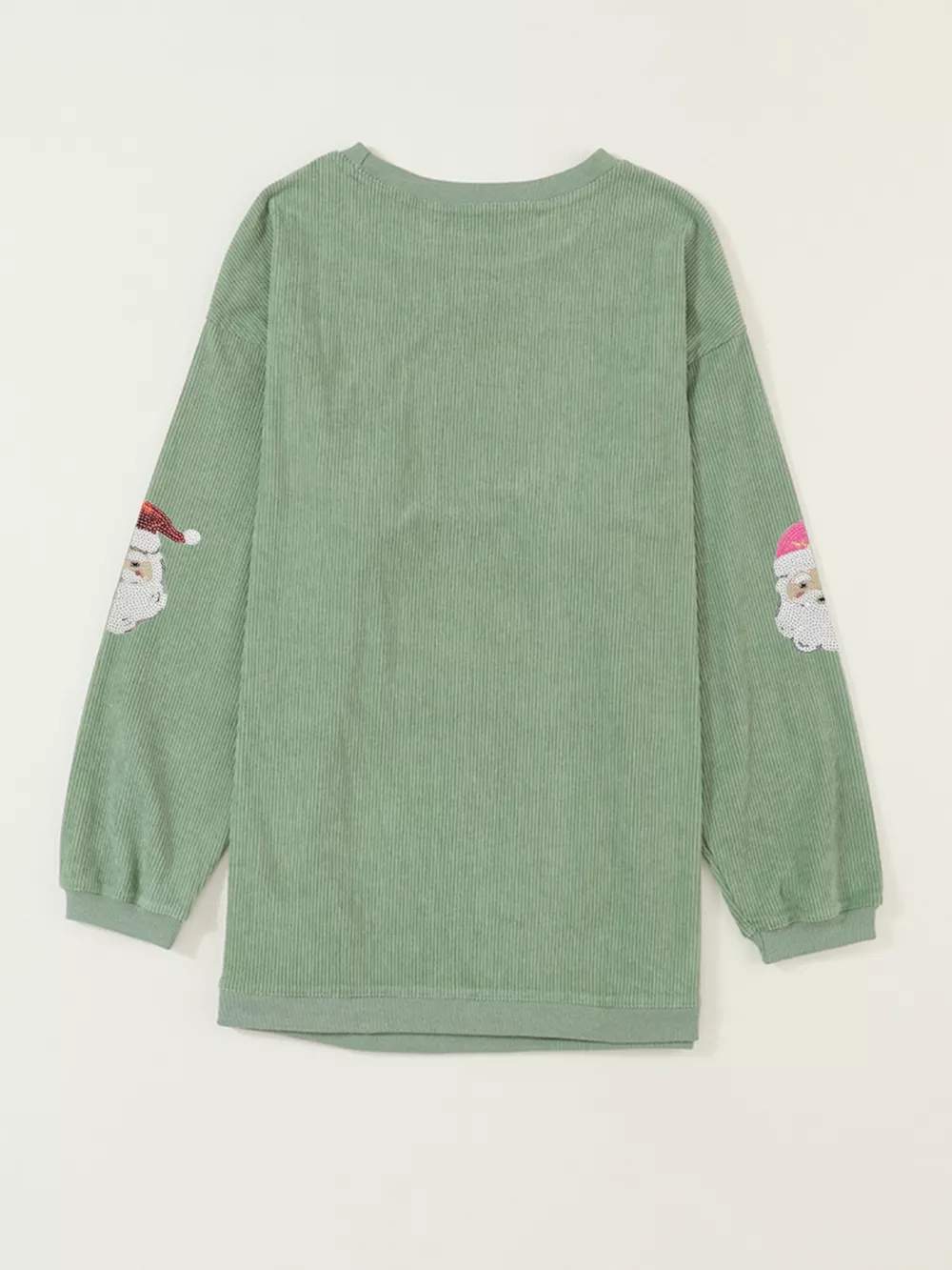 Corded Ribbed Sequin Patched Santa Claus Graphic Sweatshirt, image 2
