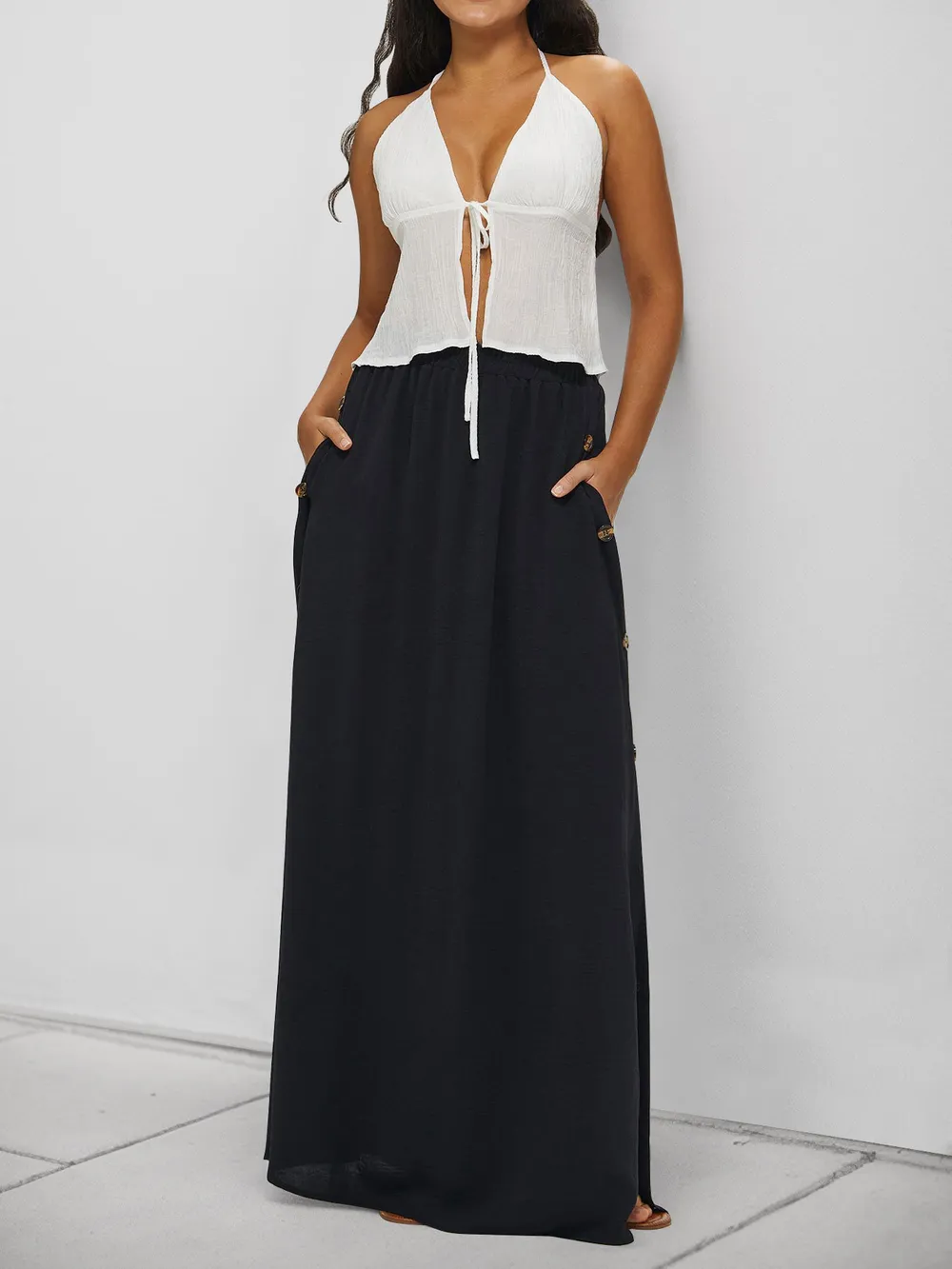 High Waist Maxi Skirt with Pockets