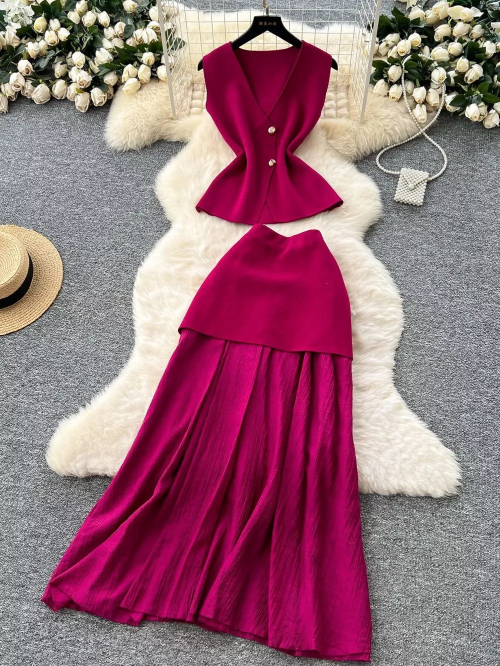 Button Up Sleeveless Top and Skirt Set, image 7