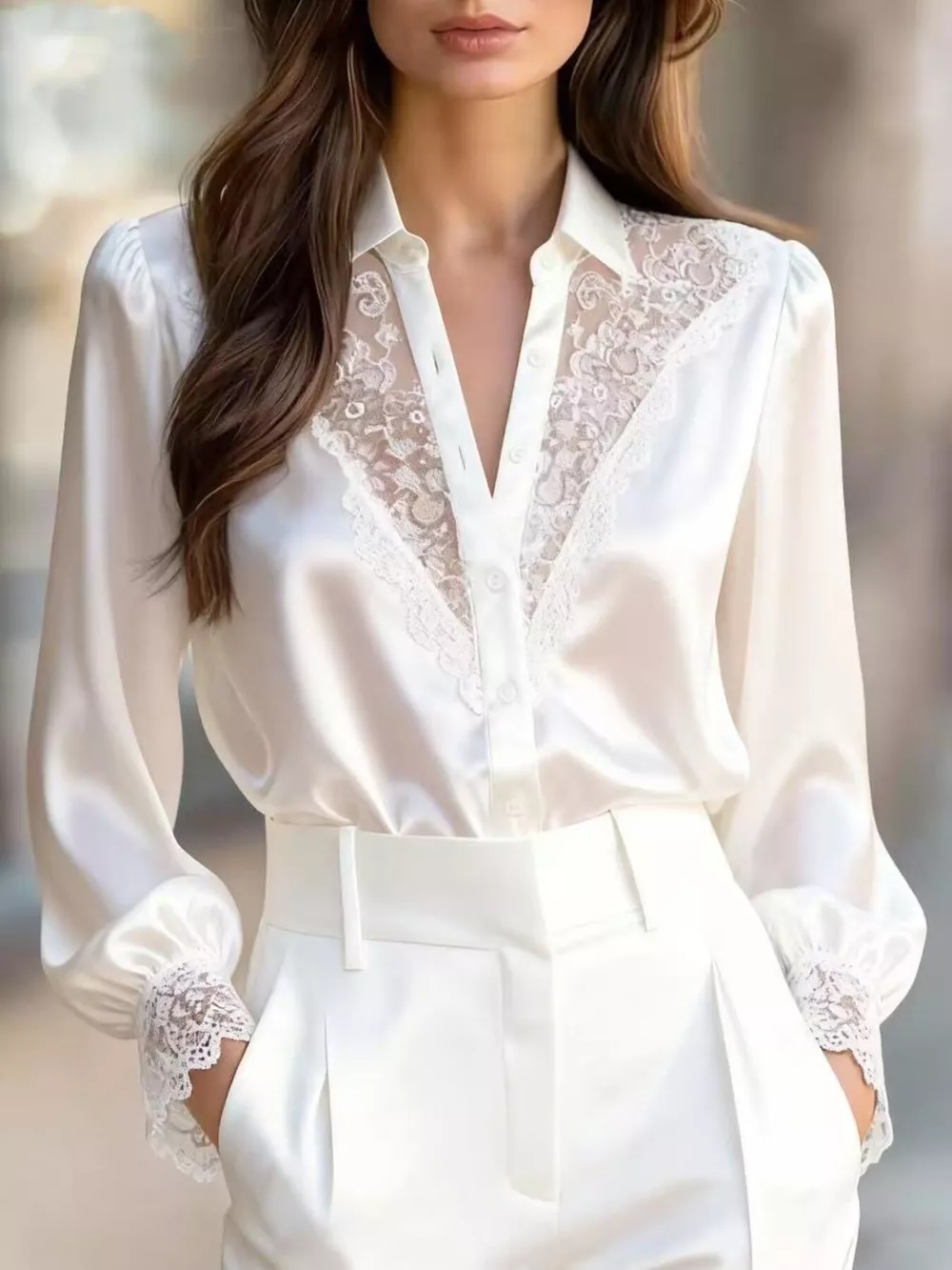 Lace Detail Long Sleeve Shirt, image 3