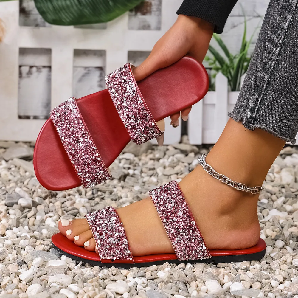 Sequin Open Toe Flats Sandals, image 6
