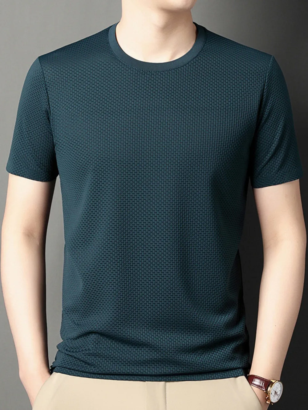 Men's Plus Size Breathable Texture Short Sleeve T-Shirt, image 2