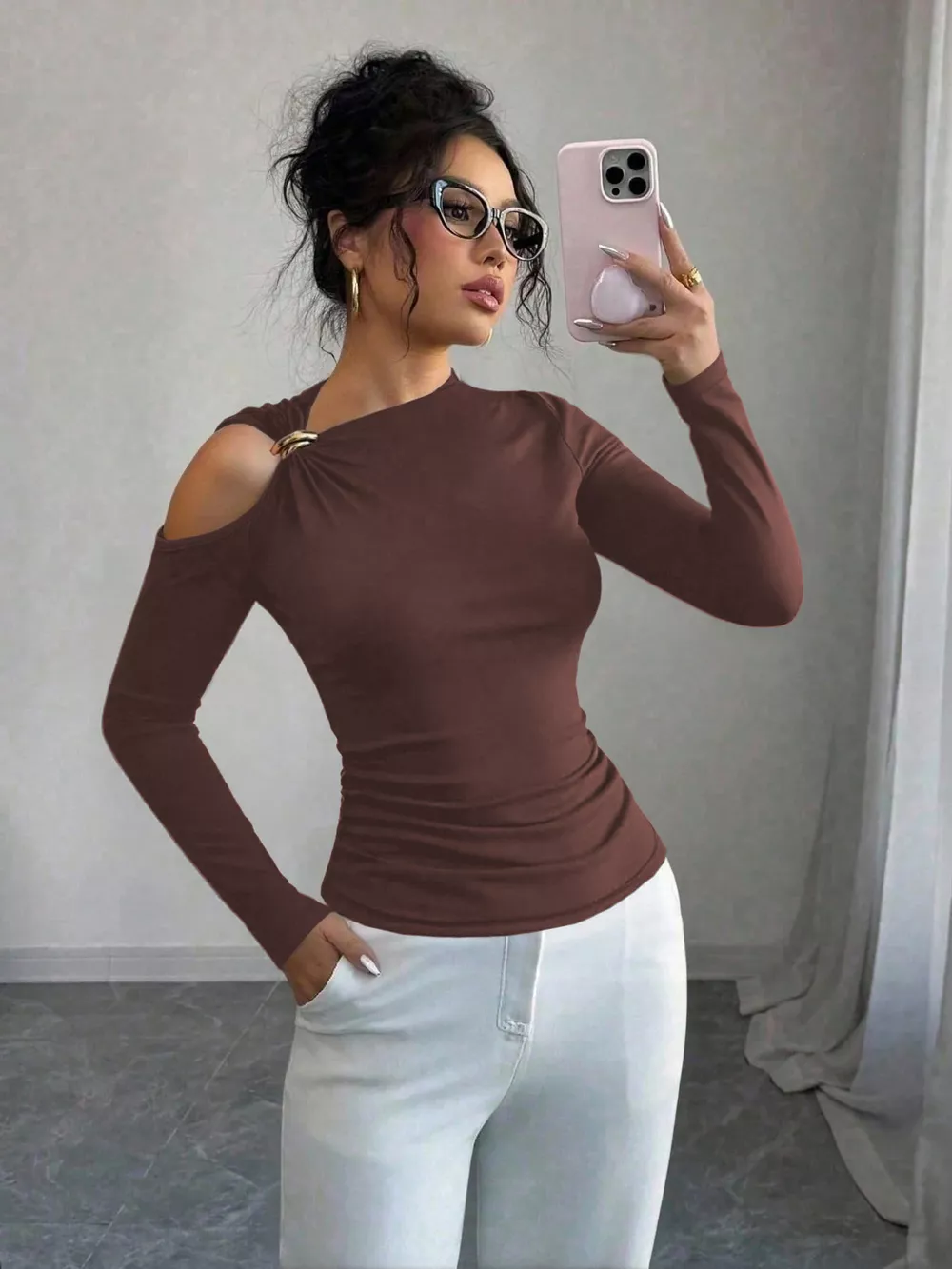Cutout One-Shoulder Long Sleeve T-Shirt, image 5
