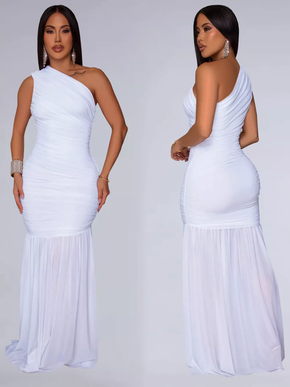 One-Shoulder Ruched Bodycon Maxi Dress, image 19