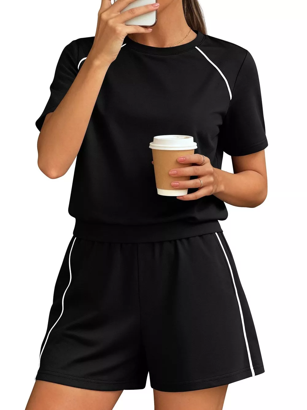 Contrast Trim Short Sleeve T-Shirt and Shorts Set, image 3