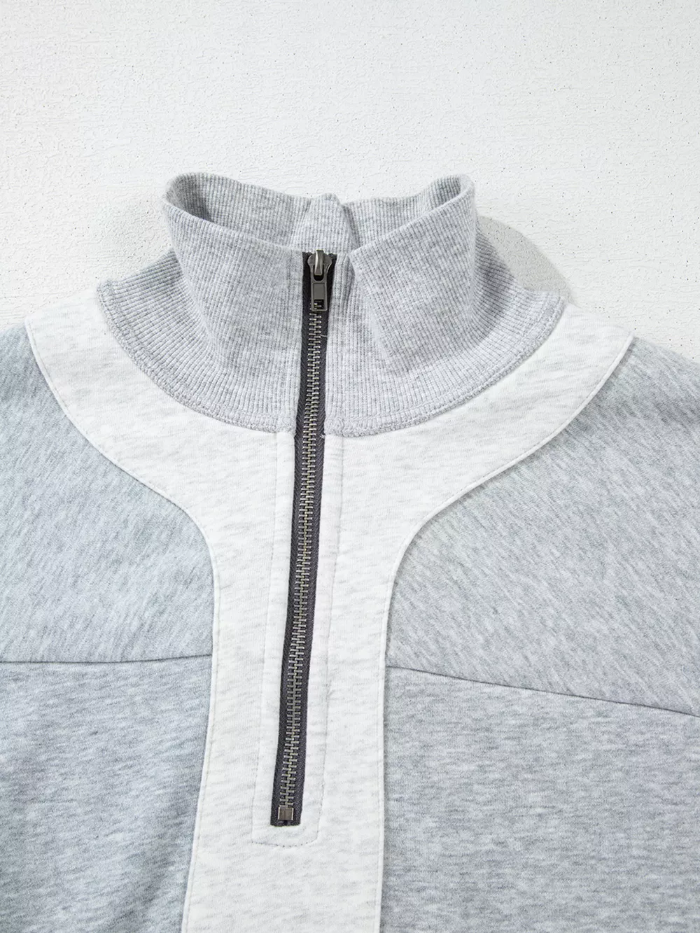 Half Zipper Collared Drop Shoulder Side Slits Sweatshirt, image 4