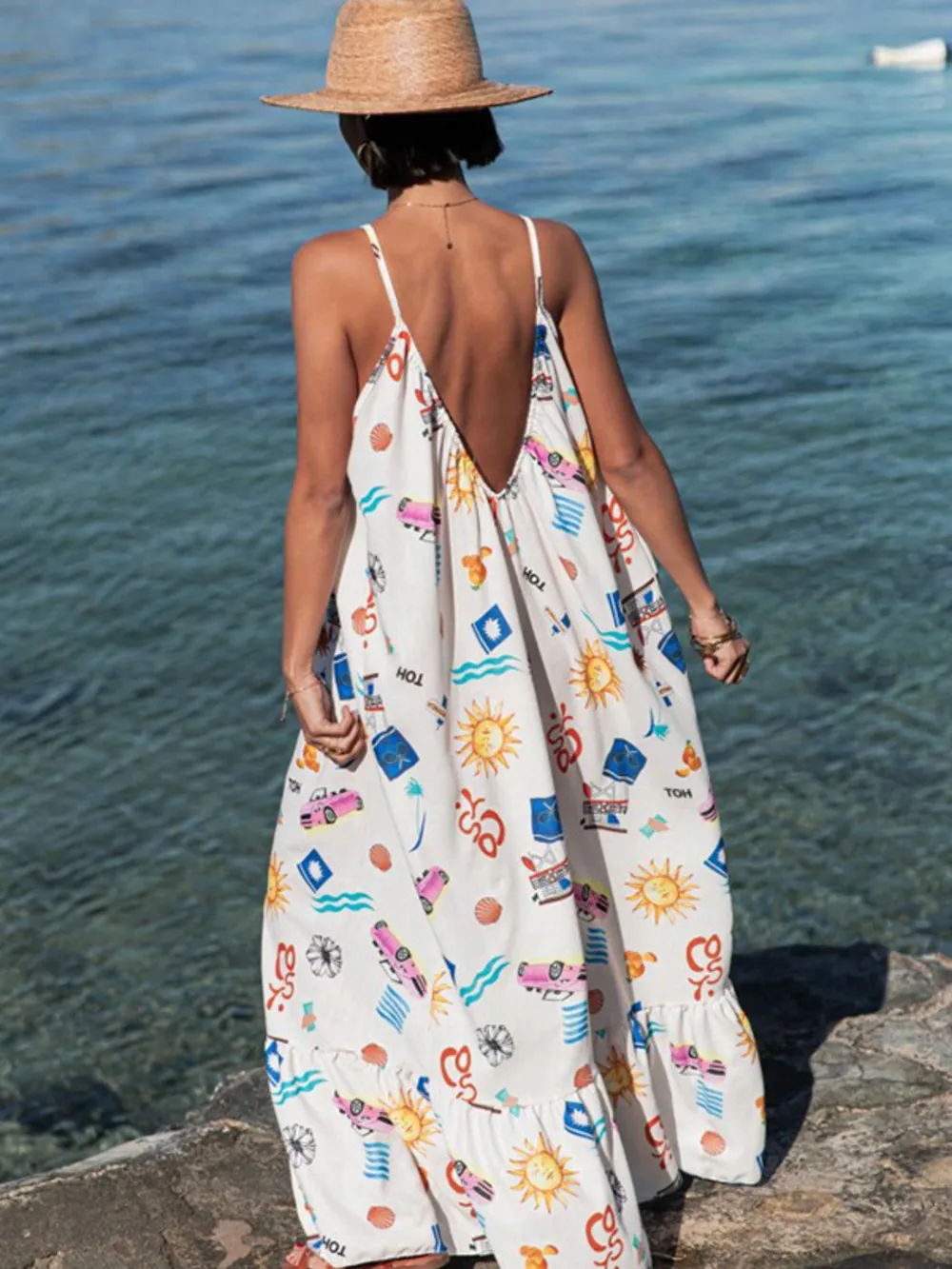 Printed V-neck Summer Maxi Dress, image 6