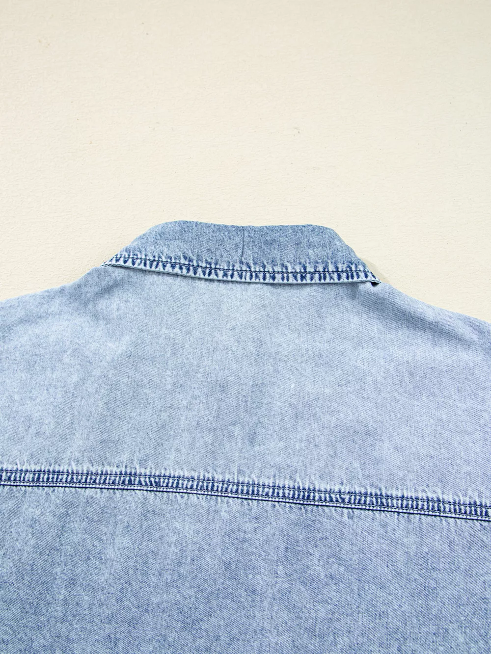 Chest Pocket Raw Hem Denim Loose Shirt Dress, image 8