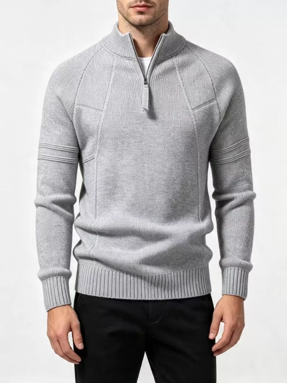 Men's Plus Size Quarter-Zip Ribbed Knit Sweater, image 6