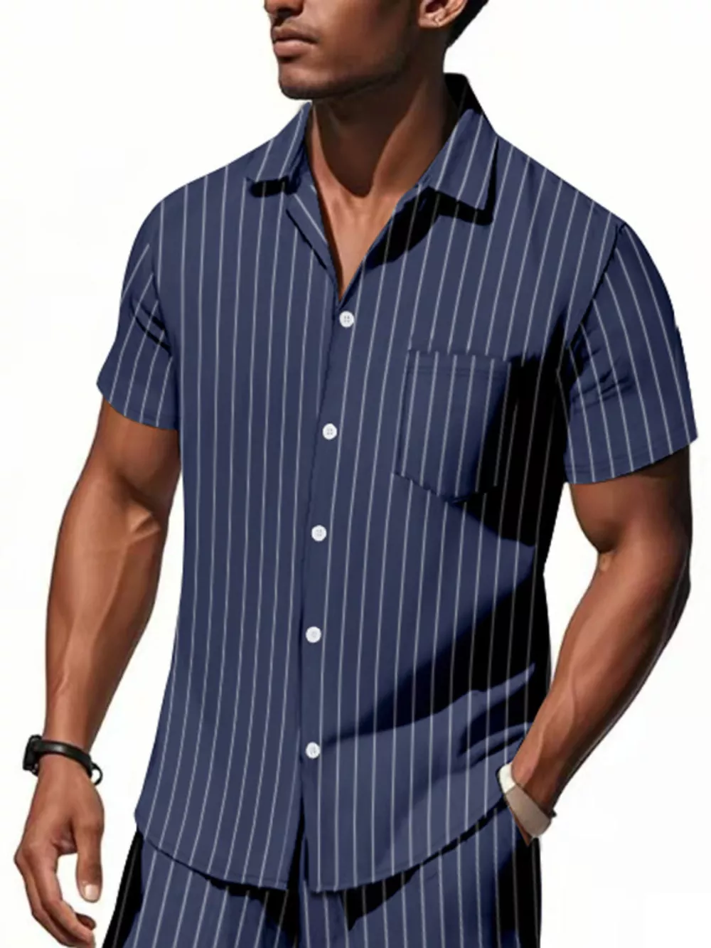 Men's Full Size Casual Striped Short Sleeve Shirt Plus Size, image 14