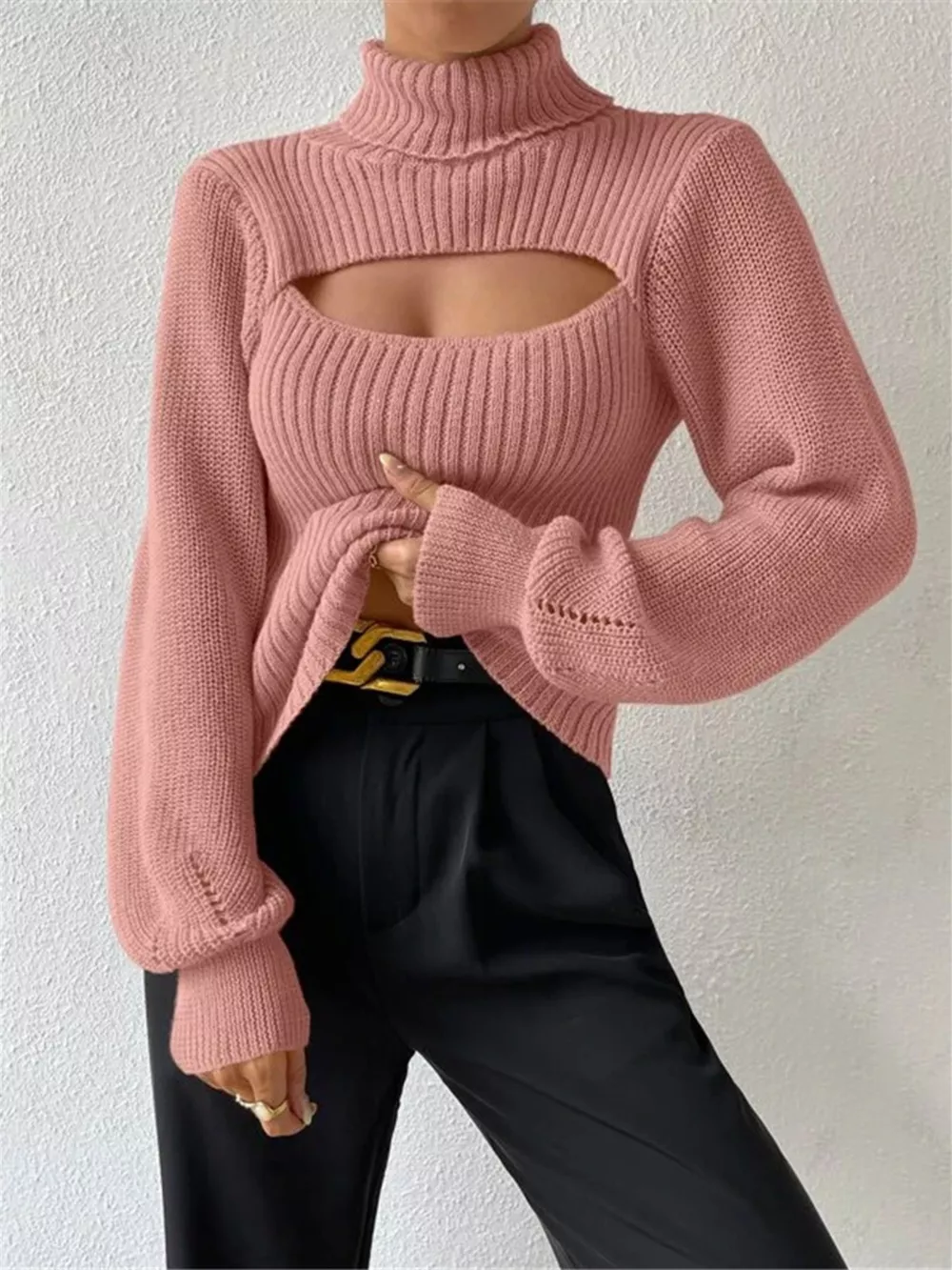 Cutout Front Turtleneck Long Sleeve Sweater, image 16