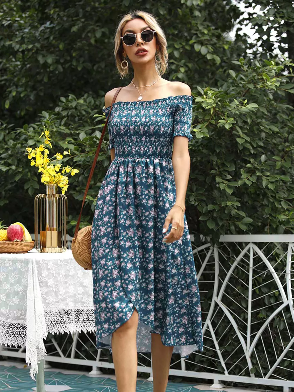 Off Shoulder Floral Slit Dress, image 4