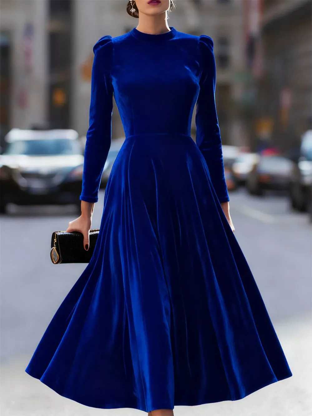 Velvet Long Sleeve A-Line Dress, image 10