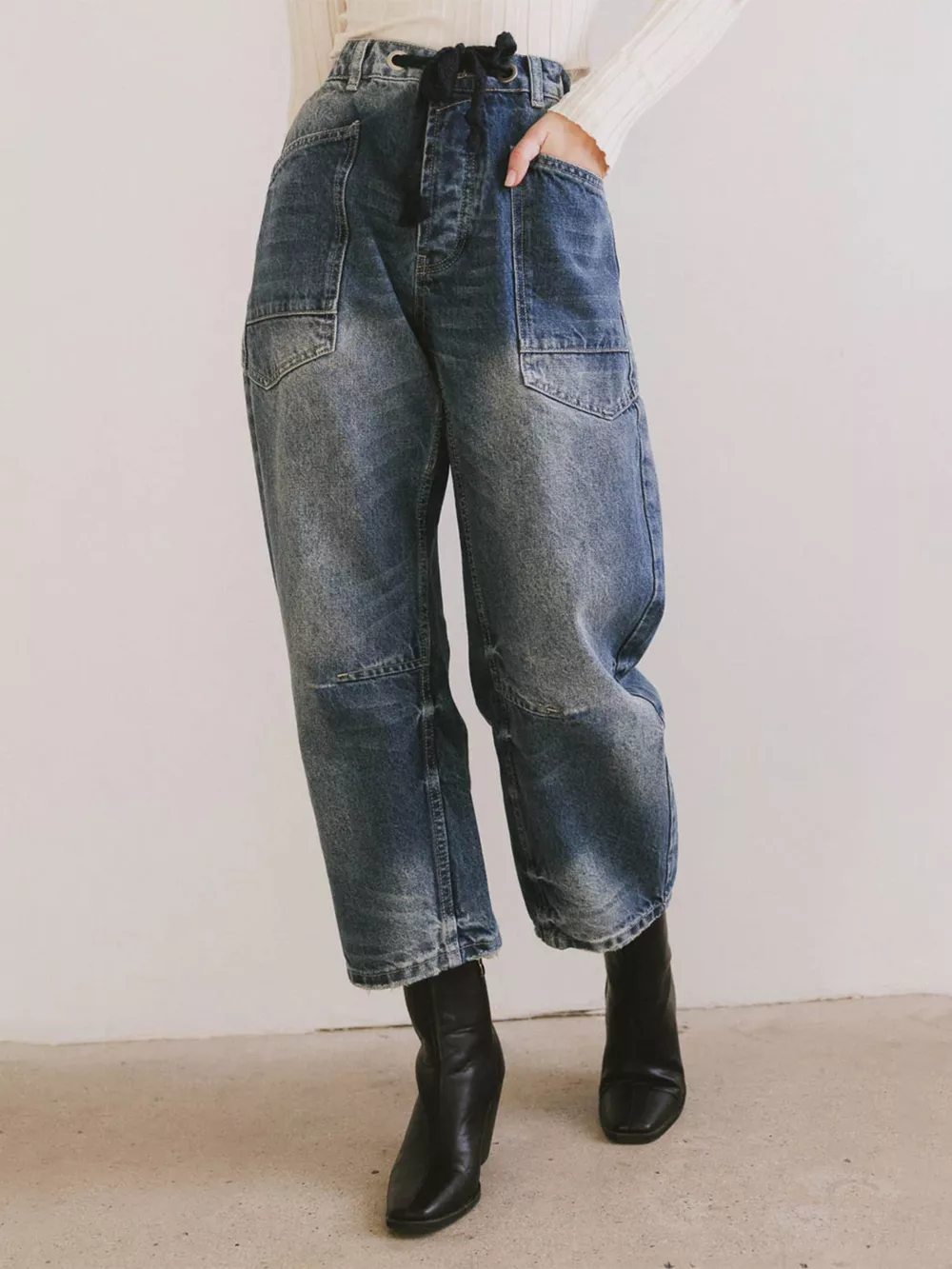 Drawstring Wide Leg Cropped Jeans, image 14