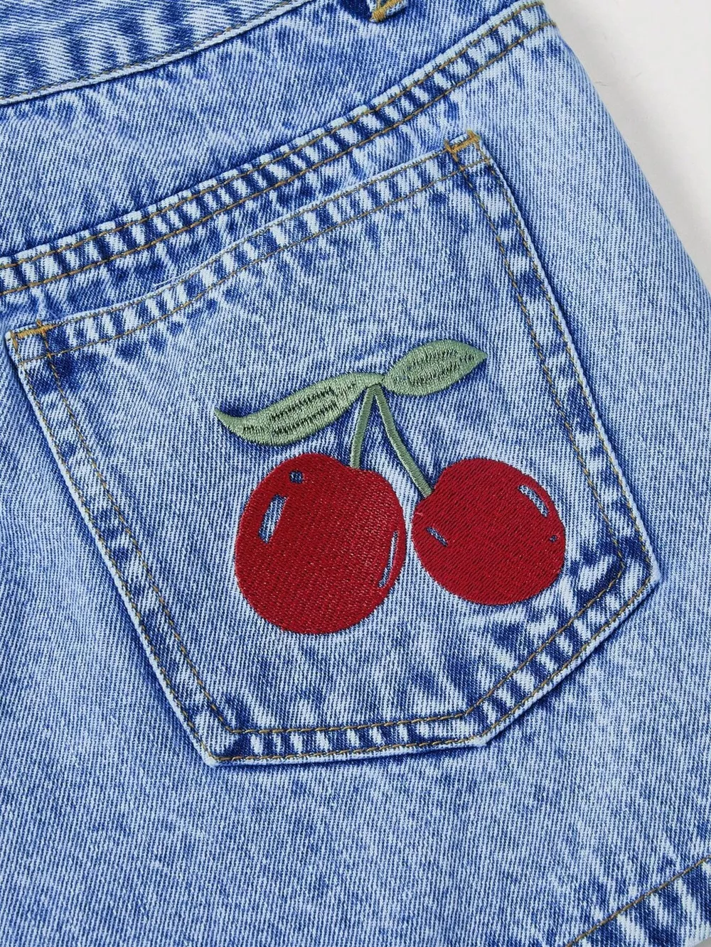 Cherry Embroidered Denim Shorts, image 2