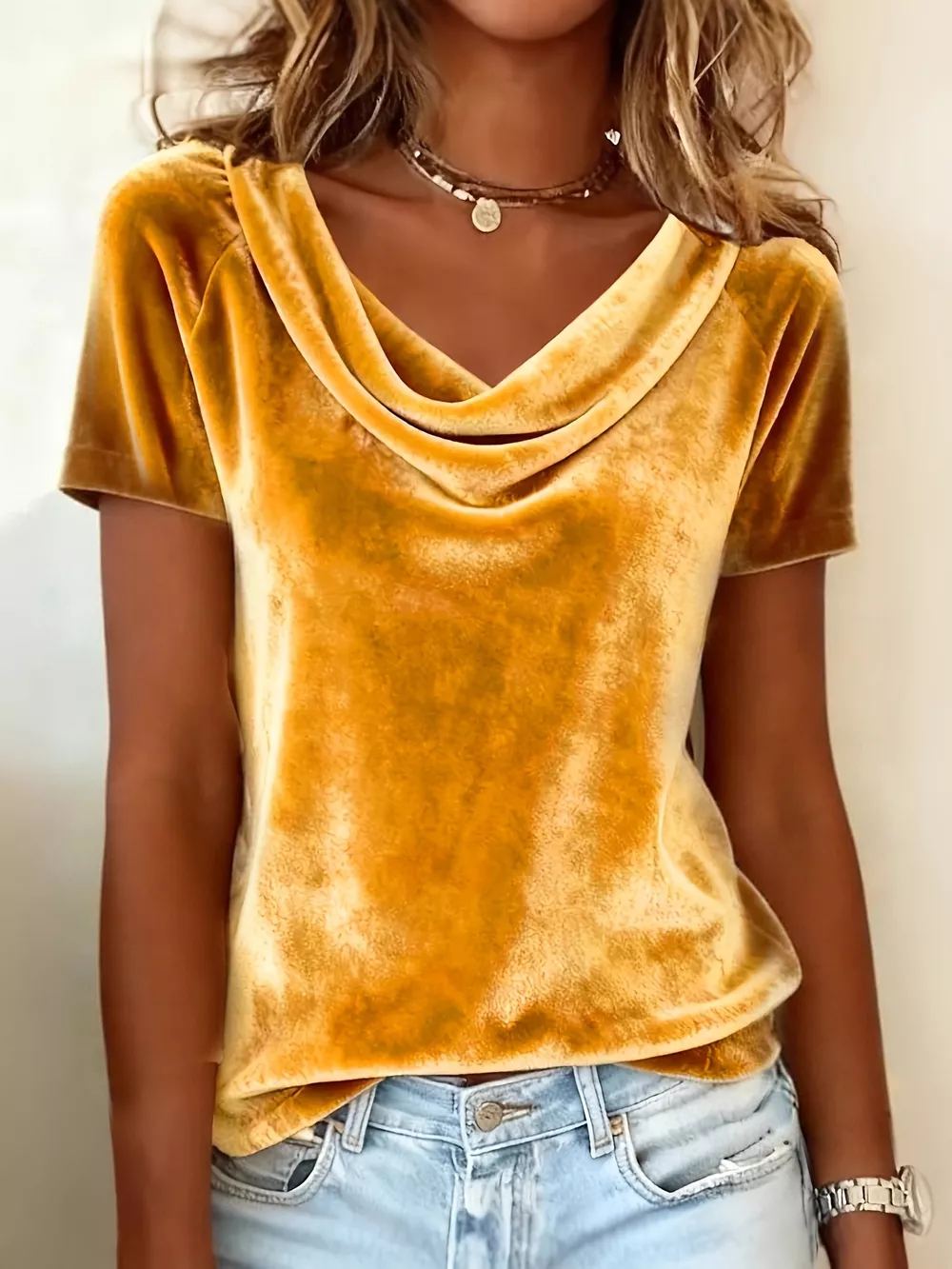 Velvet Cowl Neck Short Sleeve Top, image 10