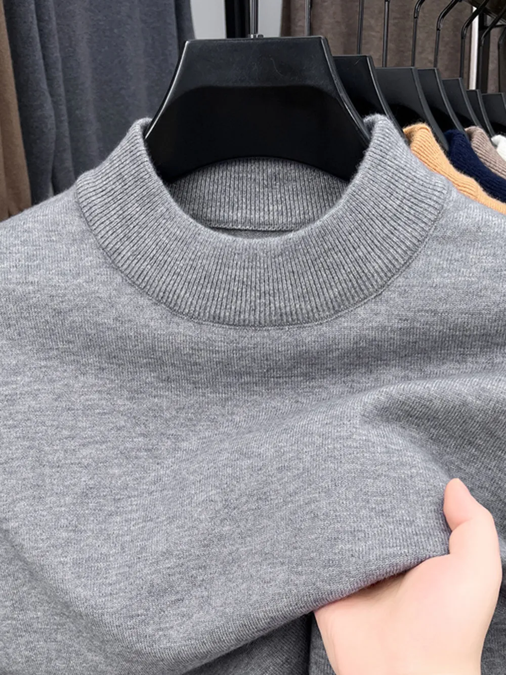 Men's Plus Size Mock Neck Long Sleeve Knit Top, image 3