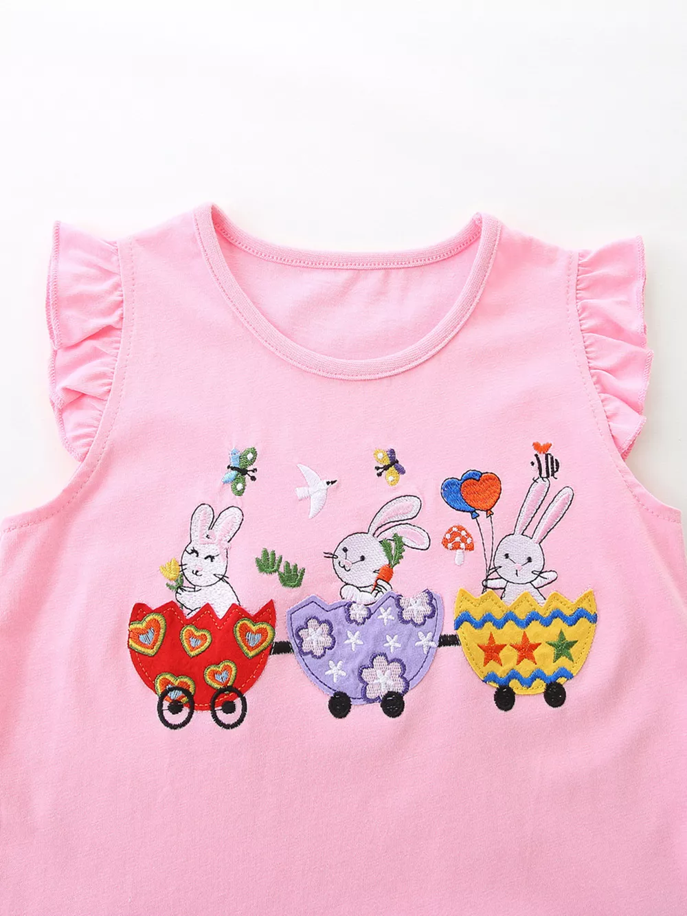 Children's Bunny Train Ruffle Trim Top & Plaid Shorts Set, image 3