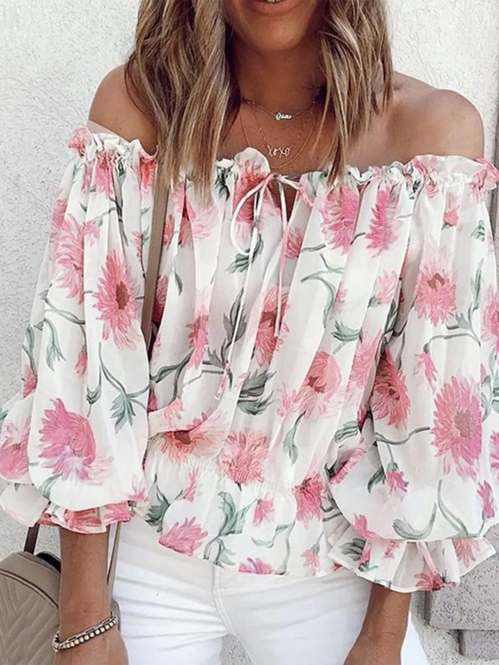 Off-Shoulder Floral Print Blouse, image 10