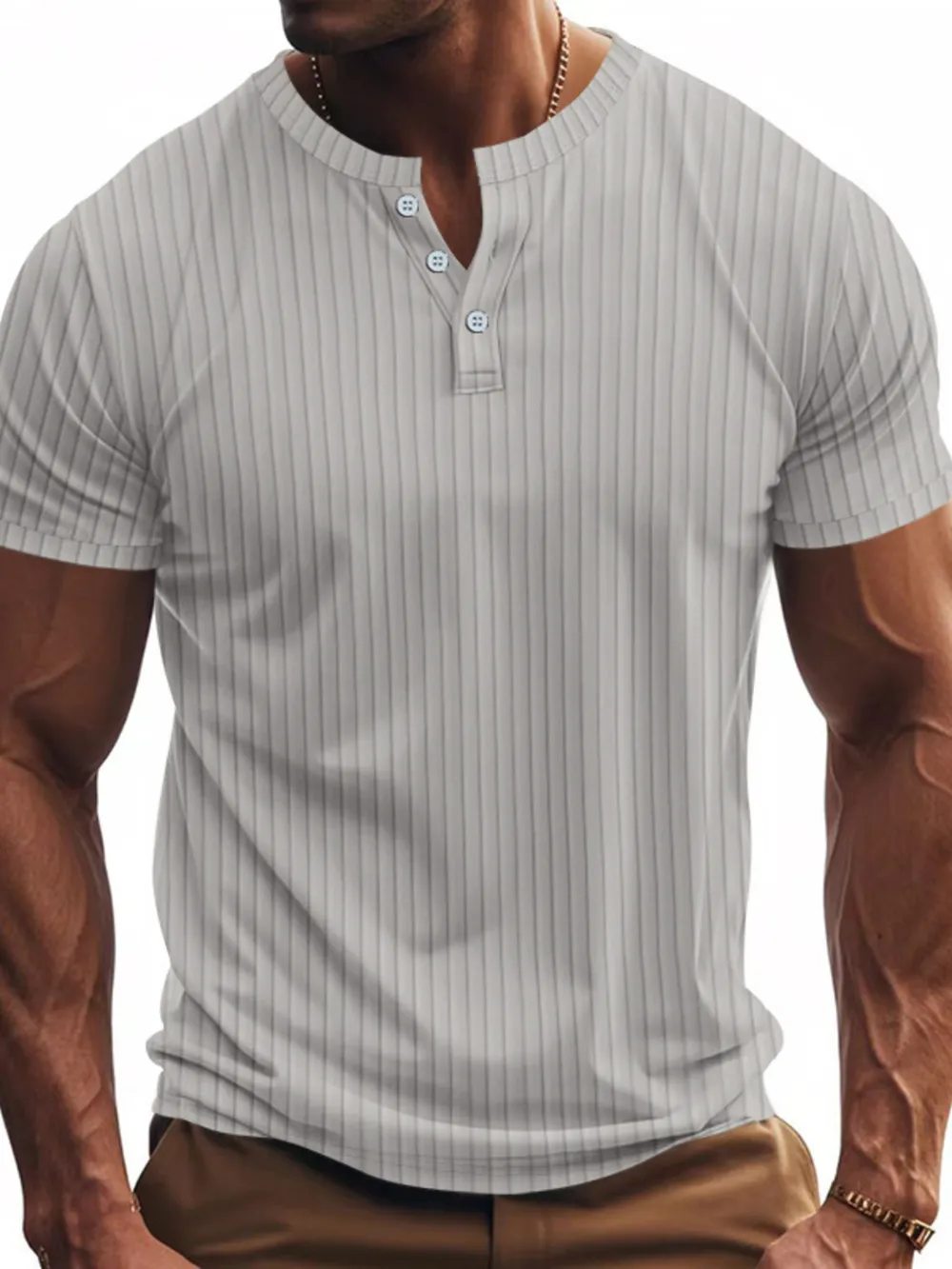 Men's Full Size Button Detail Short Sleeve T-Shirt Plus Size, image 5