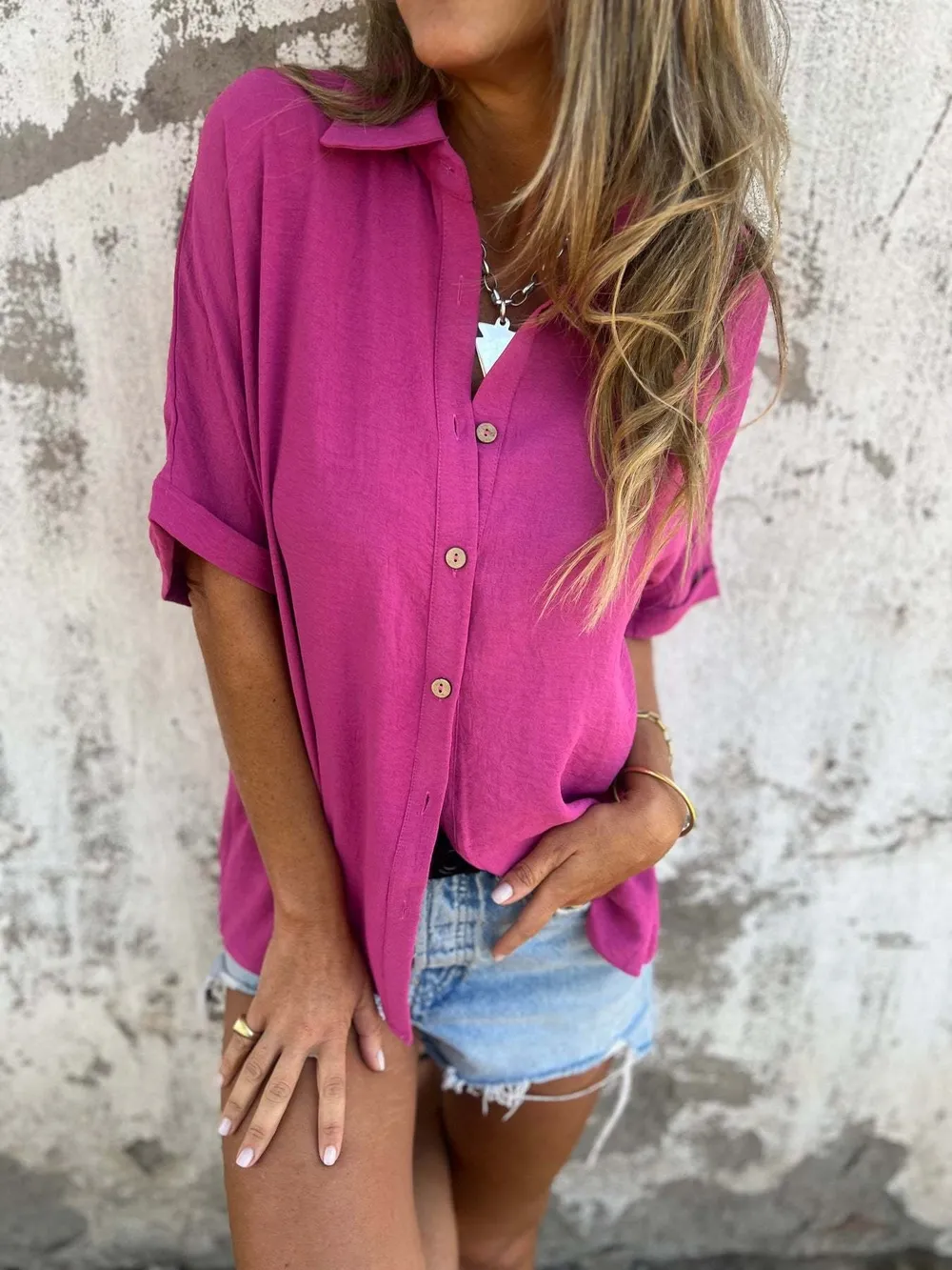 Full Size Casual Button Down Short Sleeve Loose Shirt Plus Size, image 16