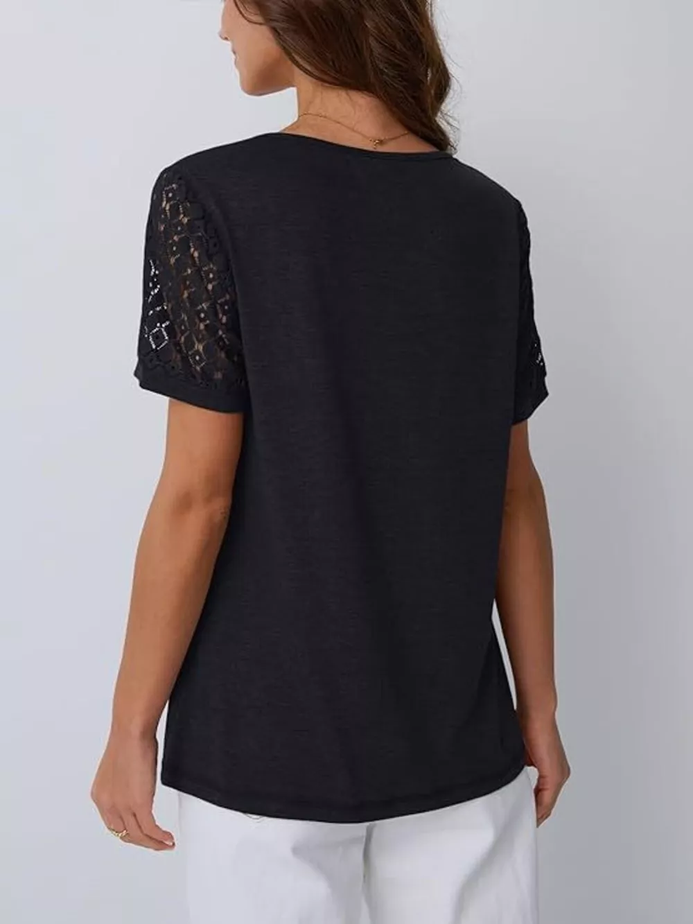 Lace Short Sleeve Round Neck T-Shirt, image 7