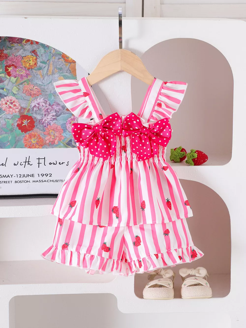 Children's Bow Ruffled Striped Top and Shorts Set, image 3