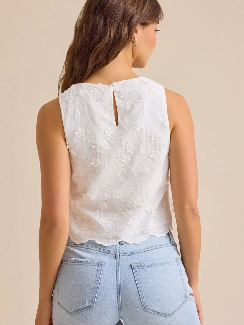 Eyelet Embroidered Scalloped Hem Tank Top, image 3