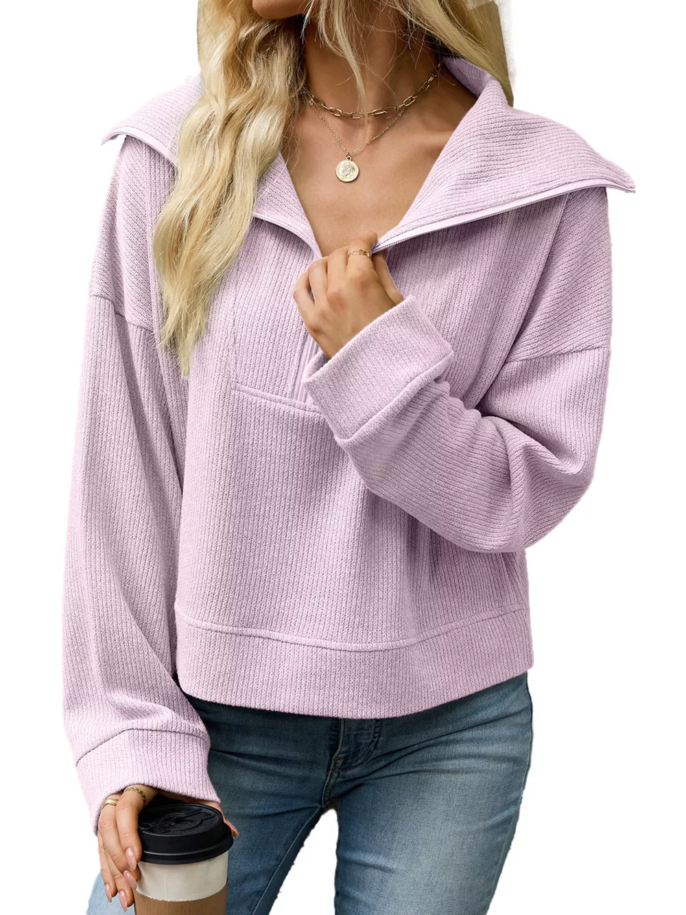 Half-Zip Dropped Shoulder Sweatshirt, image 24