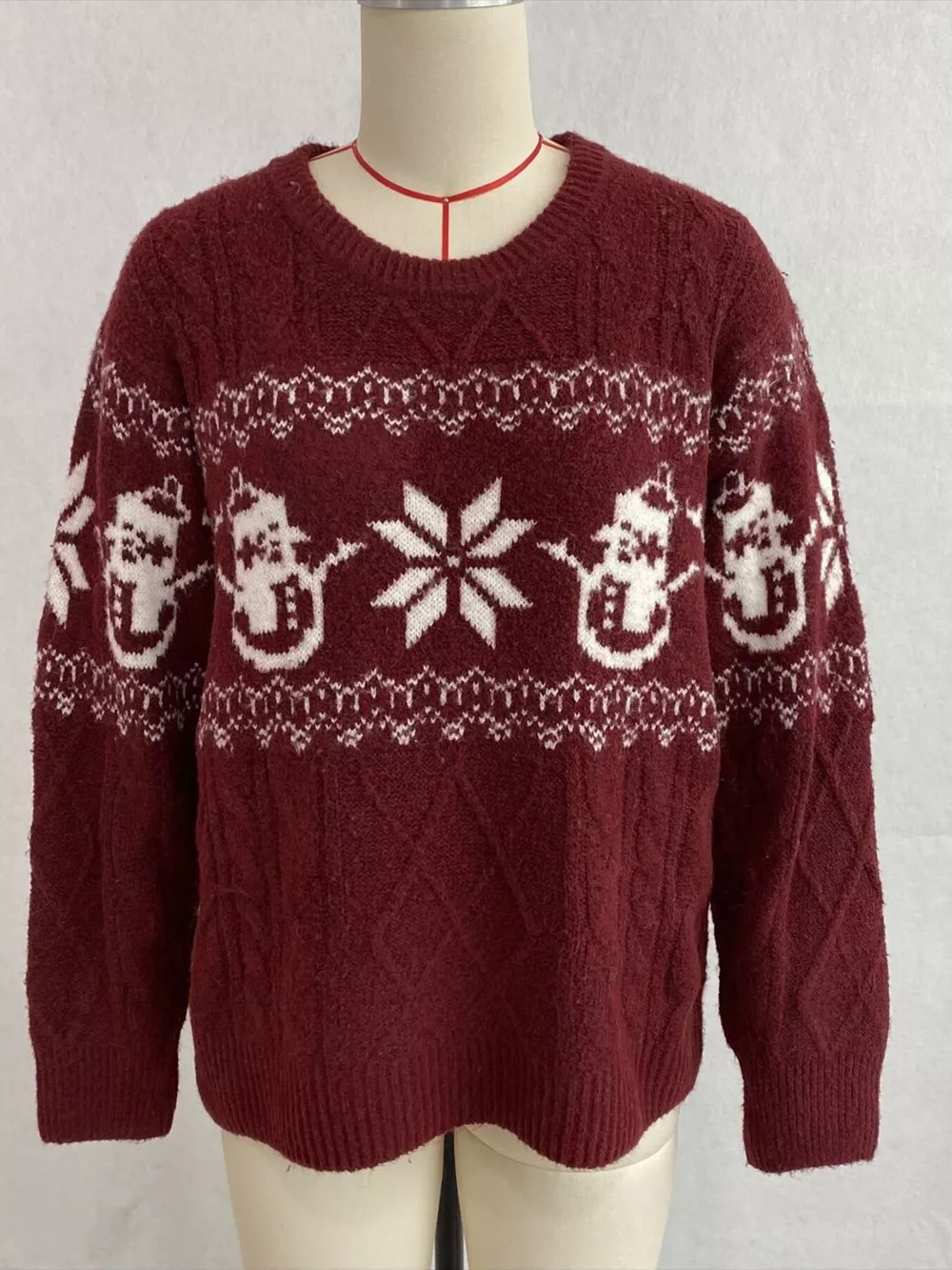 Christmas Snowman Pattern Cable Knit Sweater, image 21