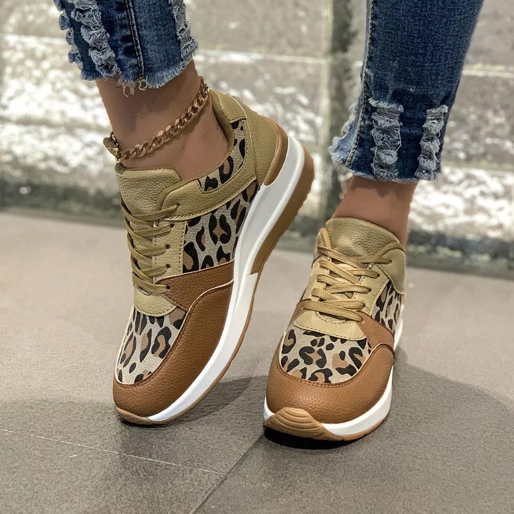 Leopard Lace Up Sneakers, image 3