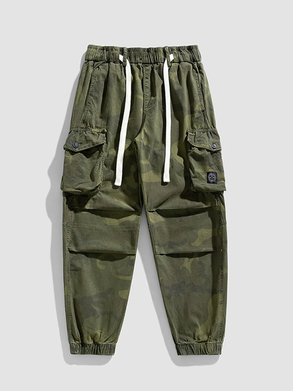 Men's Plus Size Camouflage Cargo Pants with Drawstring
