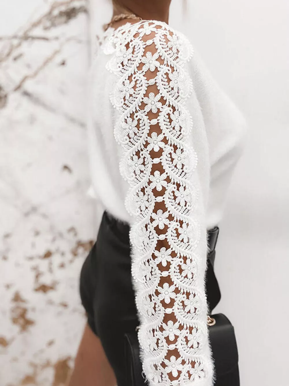 Lace Trim Round Neck Sweater, image 4
