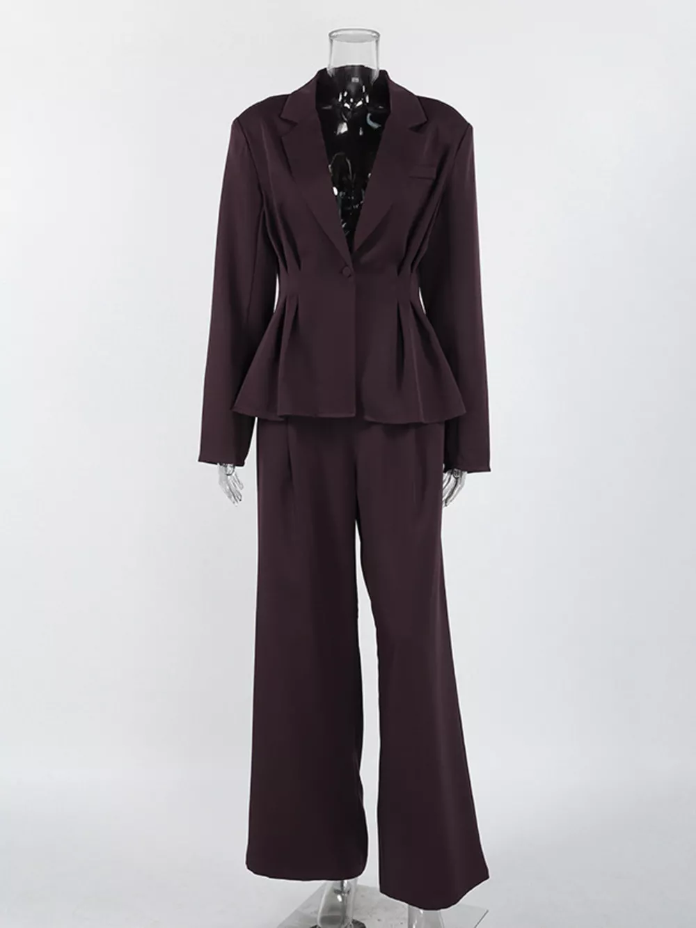 One-Button Blazer and Wide-Leg Pants Set, image 6
