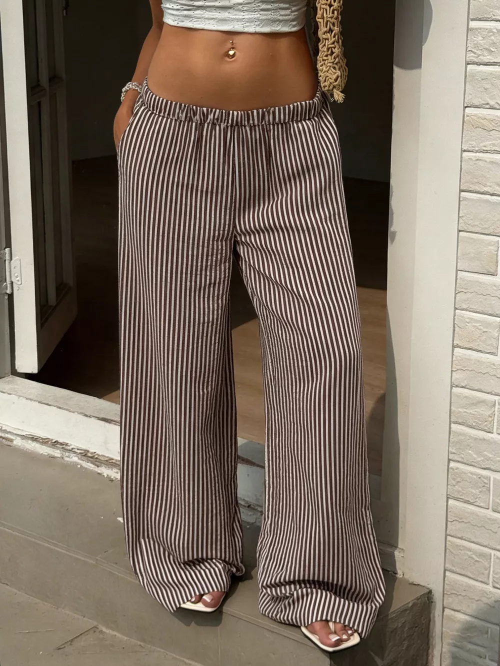 Tied Striped Wide Leg Pants, image 2