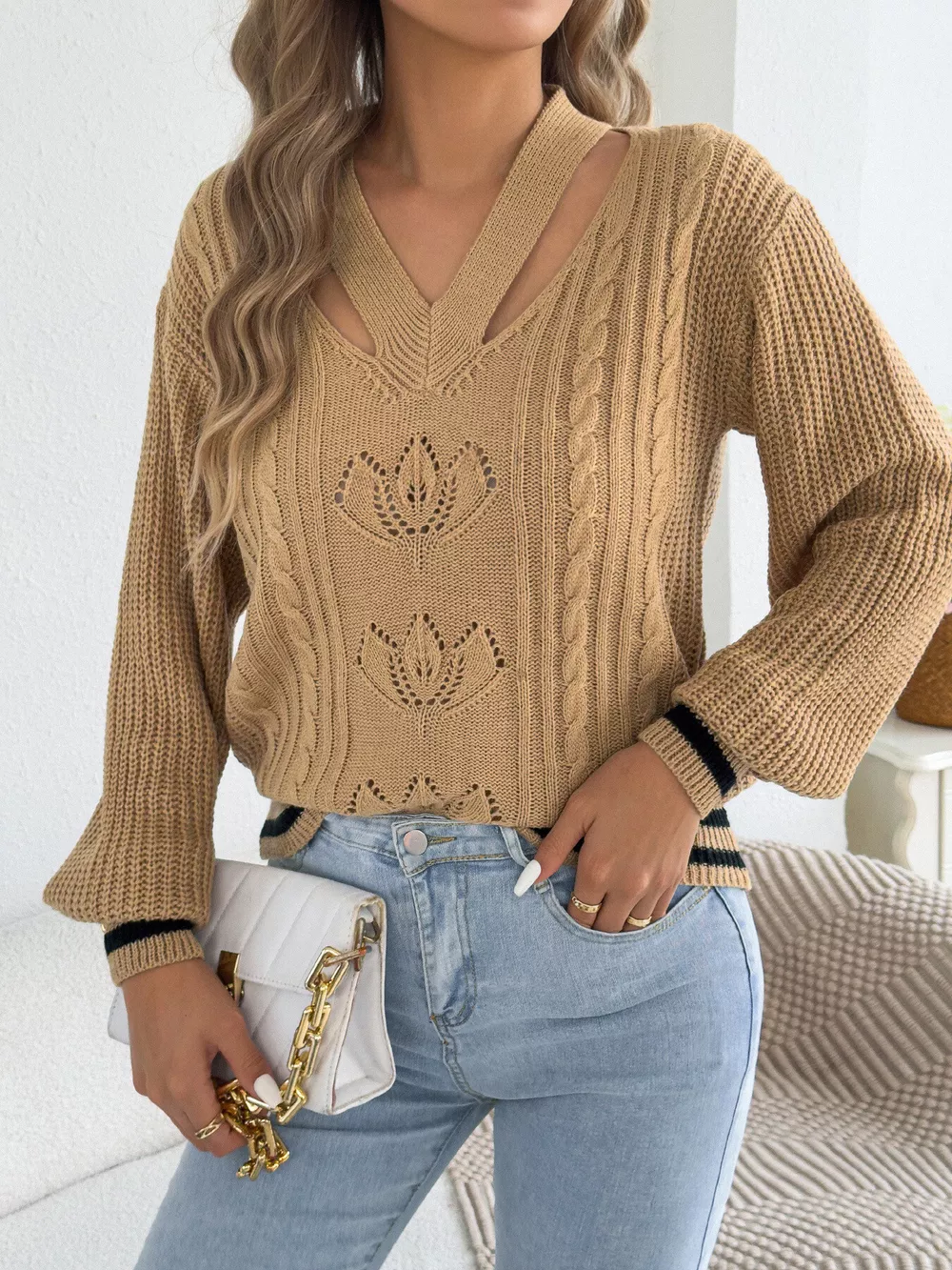 Cutout Cable Knit Sweater, image 12