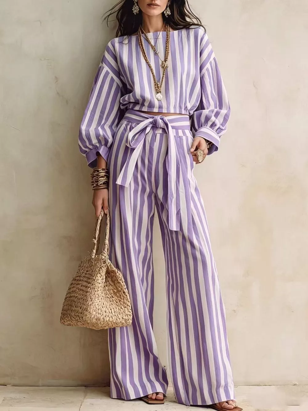 Striped Long Sleeve Top and Pants Two-Piece Set, image 12